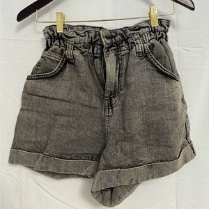 Bershka Grey/Black Denim Shorts with Elastic Waistband